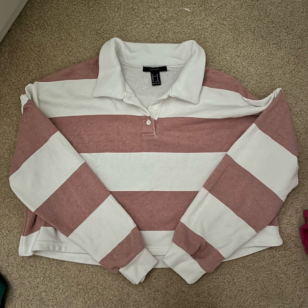 Forever 21 Pink and White cropped Polo